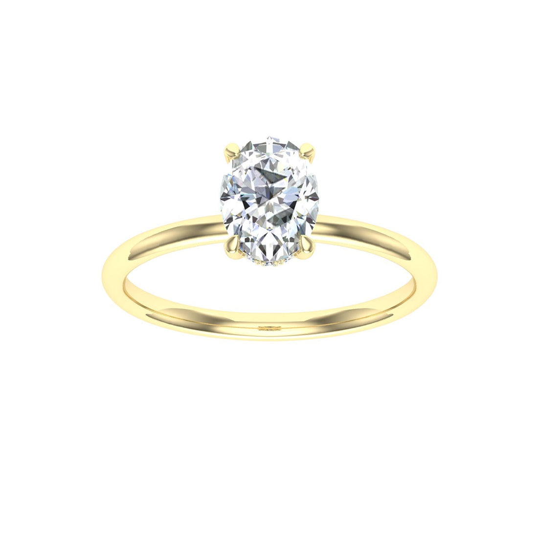 Arcane Oval Cut Solitaire Hidden Halo Moissanite Engagement Ring Yellow Gold