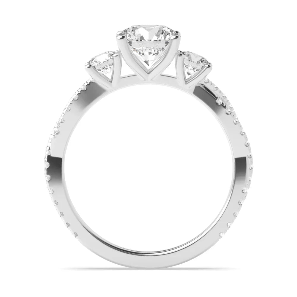 Aria 4 Prong Round Lab Grown Diamond Unusual Three Stone Engagement Ring