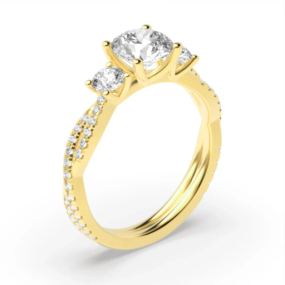 Aria 4 Prong Round Lab Grown Diamond Unusual Three Stone Engagement Ring