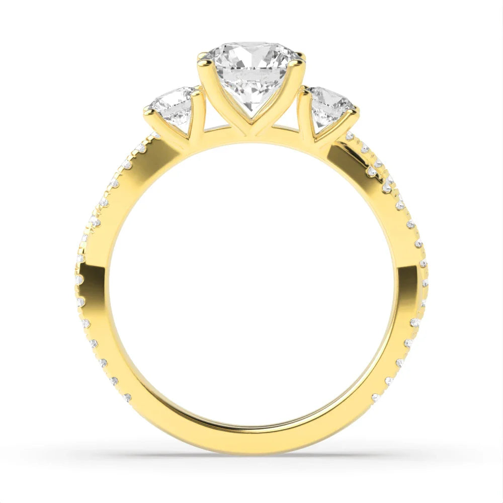 Aria 4 Prong Round Lab Grown Diamond Unusual Three Stone Engagement Ring