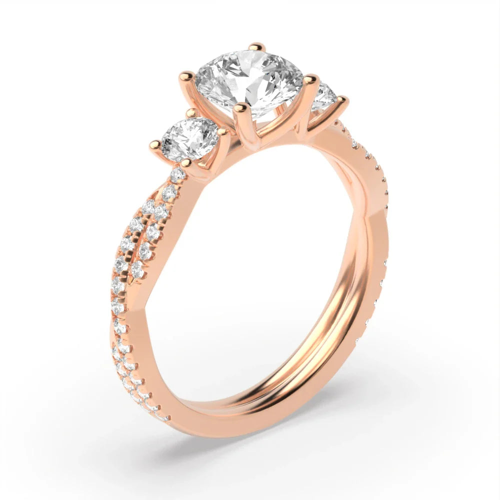 Aria 4 Prong Round Lab Grown Diamond Unusual Three Stone Engagement Ring