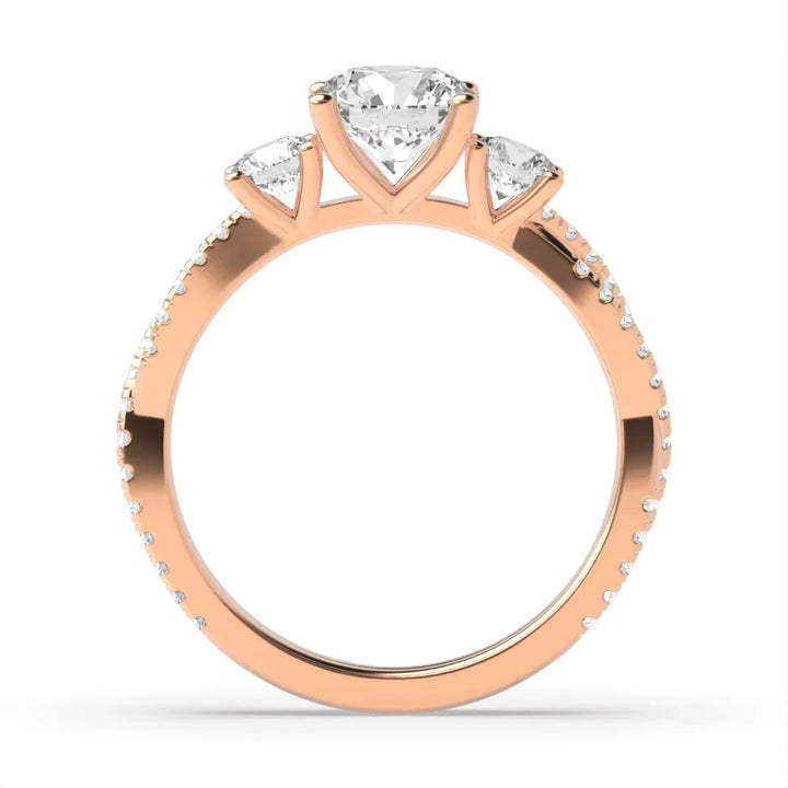 Aria 4 Prong Round Lab Grown Diamond Unusual Three Stone Engagement Ring