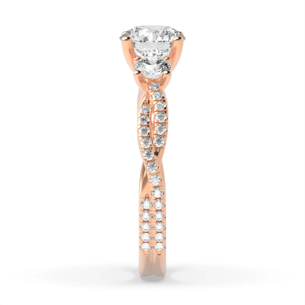 Aria 4 Prong Round Lab Grown Diamond Unusual Three Stone Engagement Ring