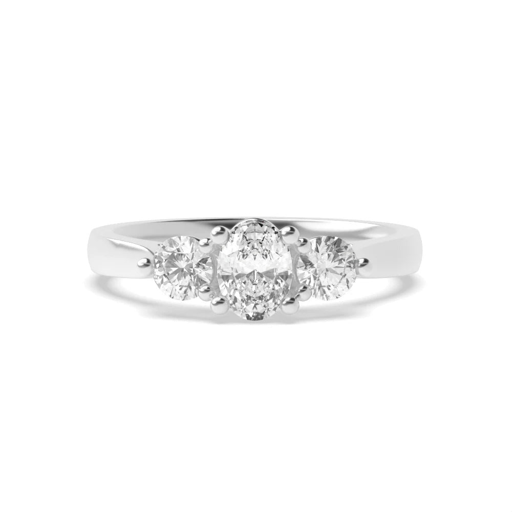 Aria High Set Oval Lab Grown Diamond And Round Raised Setting Three Stone Engagement Ring