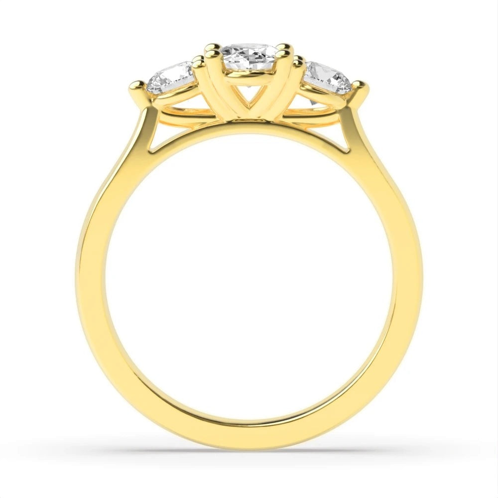 Aria High Set Oval Lab Grown Diamond And Round Raised Setting Three Stone Engagement Ring