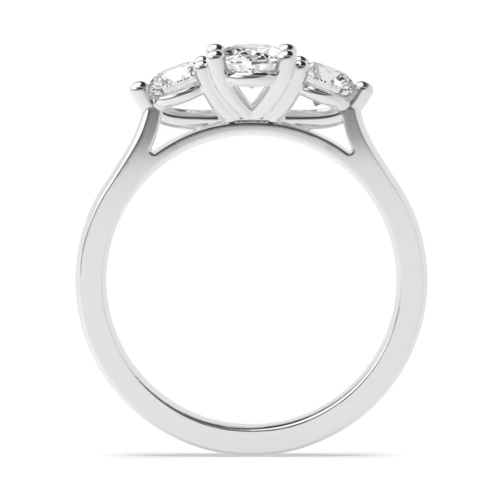 Aria High Set Oval Lab Grown Diamond And Round Raised Setting Three Stone Engagement Ring