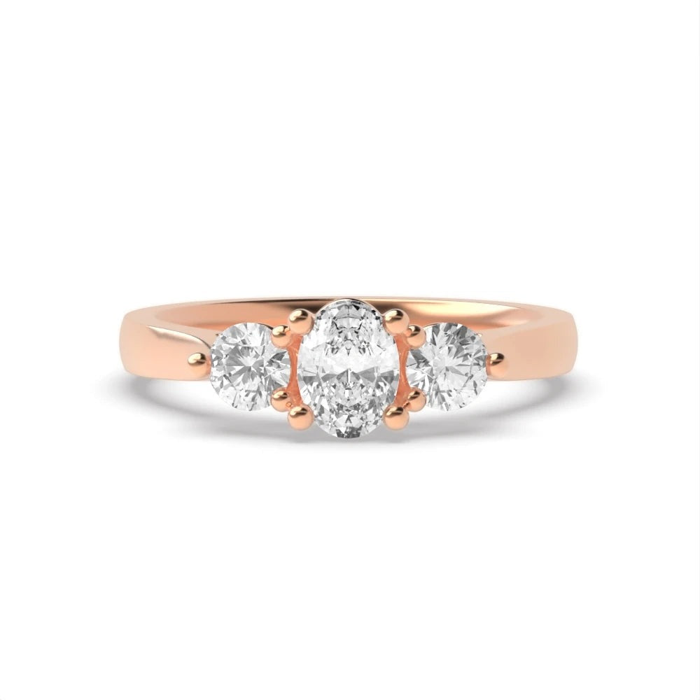 Aria High Set Oval Lab Grown Diamond And Round Raised Setting Three Stone Engagement Ring