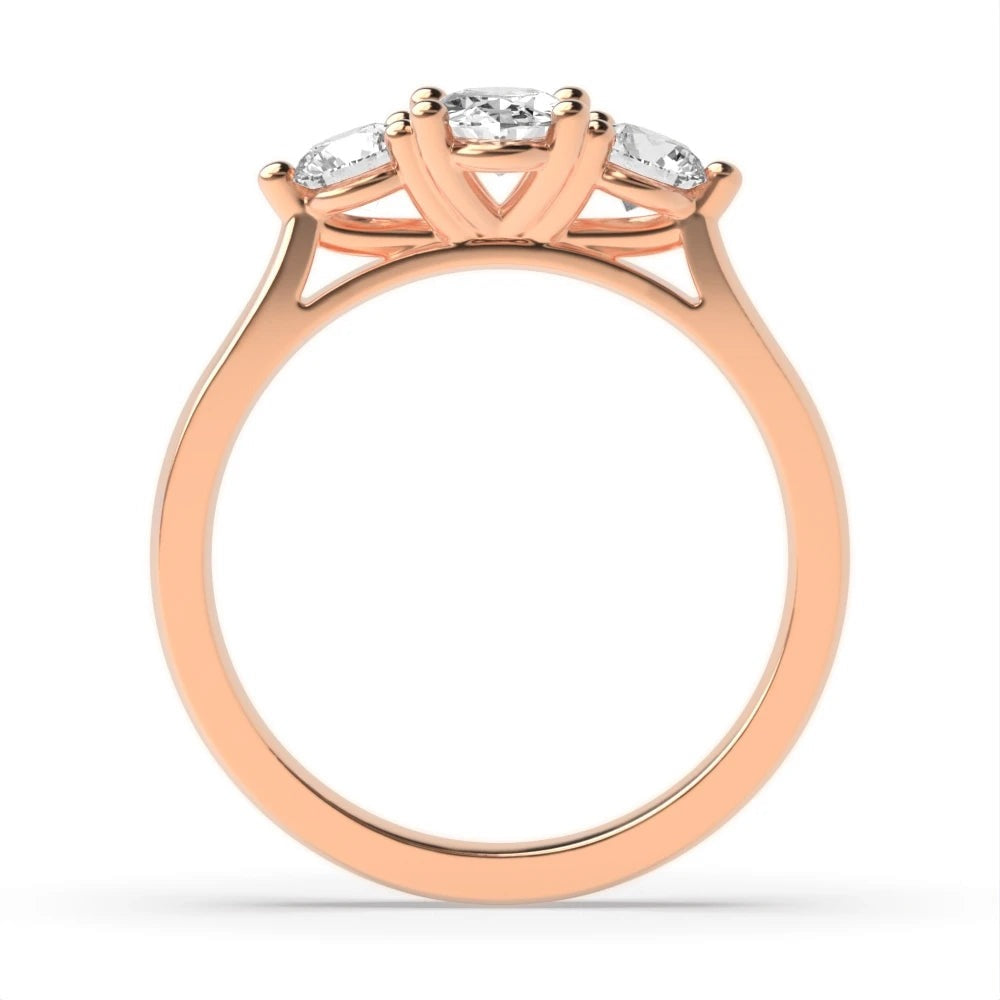 Aria High Set Oval Lab Grown Diamond And Round Raised Setting Three Stone Engagement Ring