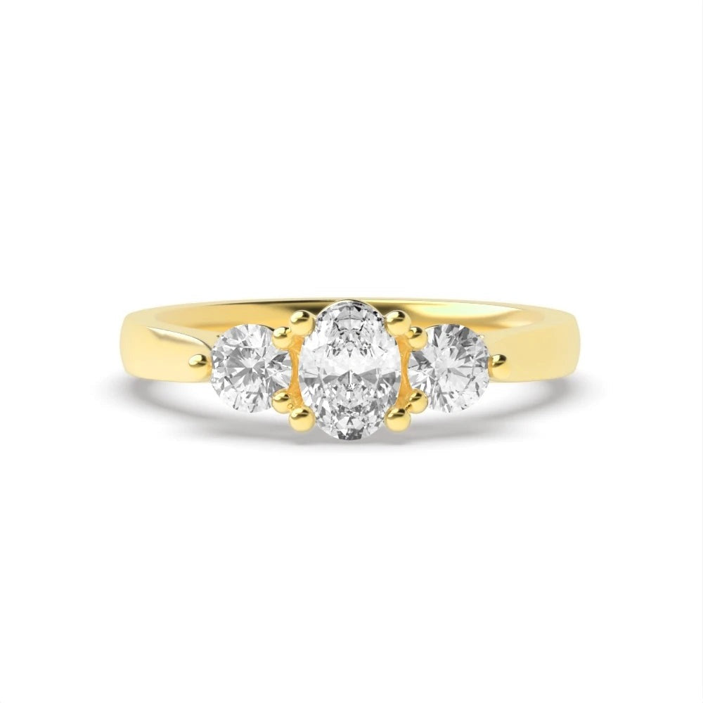 Aria High Set Oval Lab Grown Diamond And Round Raised Setting Three Stone Engagement Ring