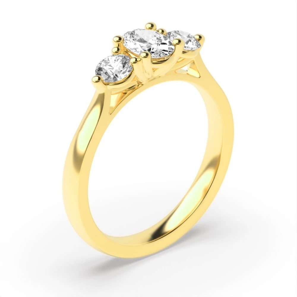 Aria High Set Oval Lab Grown Diamond And Round Raised Setting Three Stone Engagement Ring