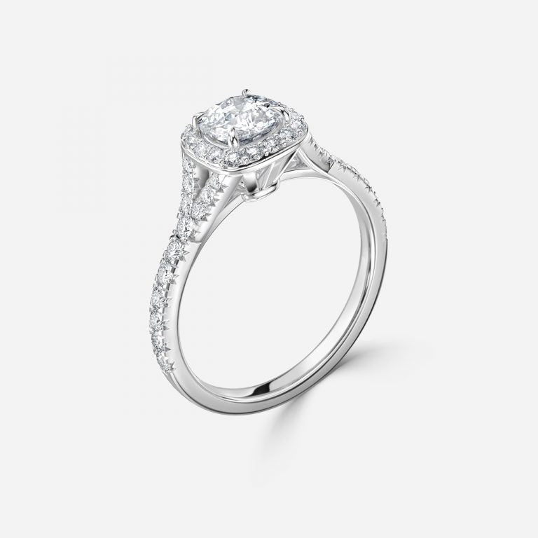 Arpels Cushion Halo Moissanite Engagement Ring White Gold