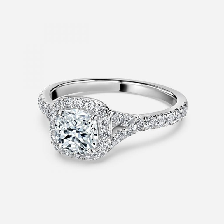 Arpels Cushion Halo Moissanite Engagement Ring White Gold