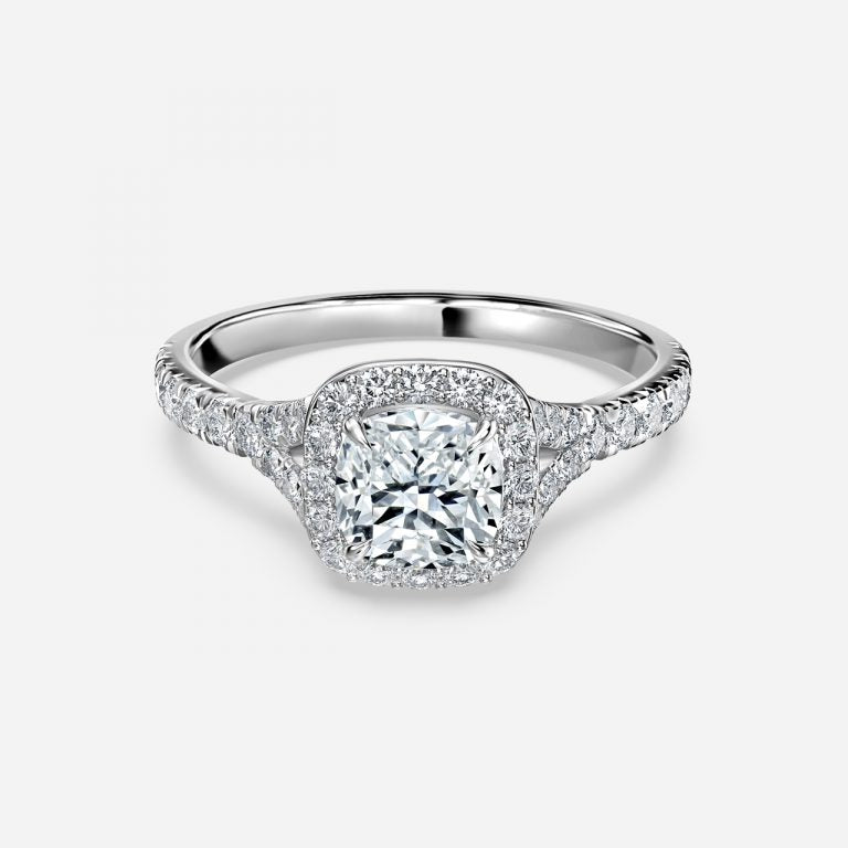 Arpels Cushion Halo Moissanite Engagement Ring White Gold