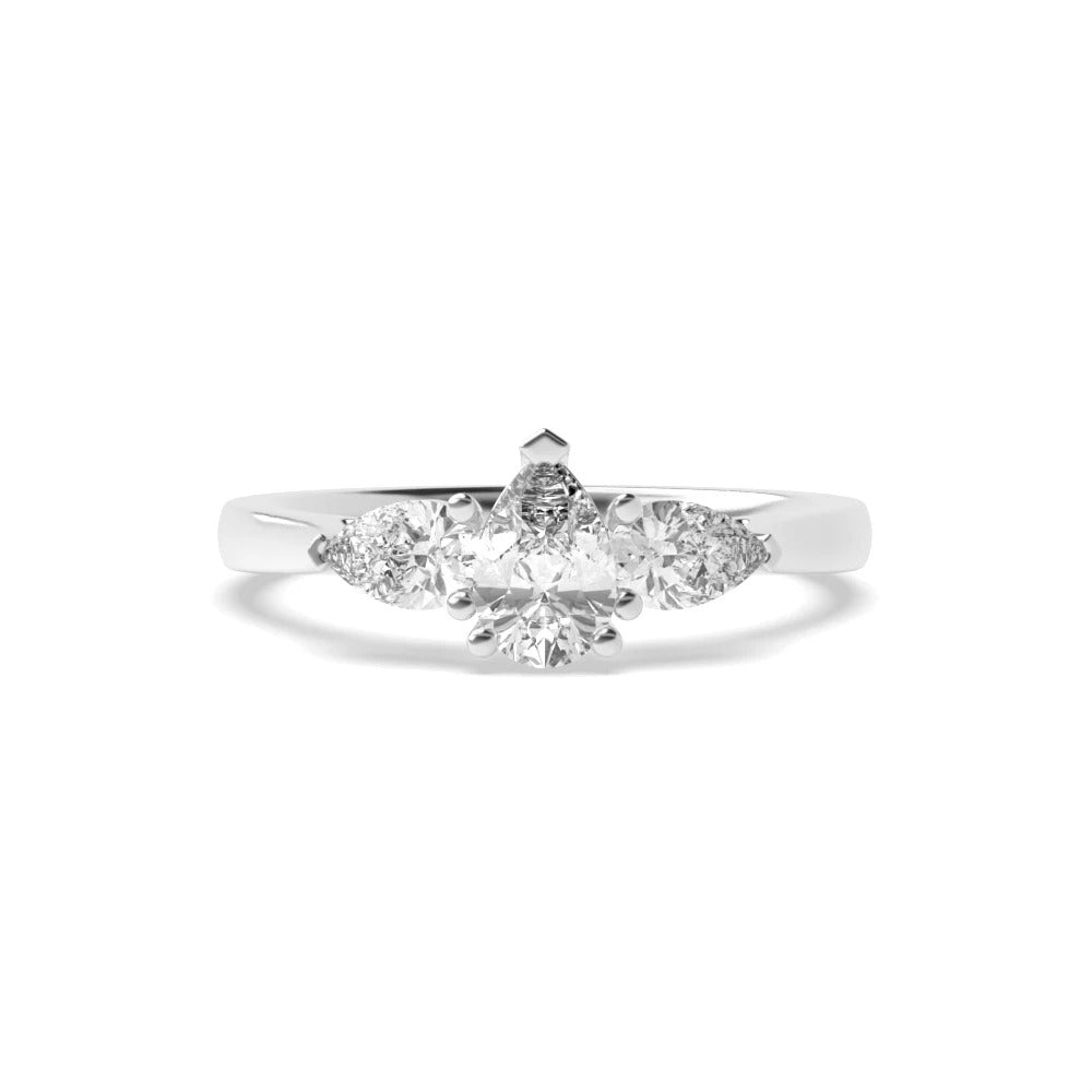 Asher Low Set Pear Lab Grown Diamond Trinity Three Stone Engagement Ring