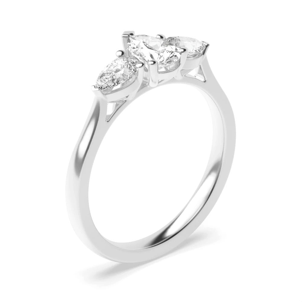 Asher Low Set Pear Lab Grown Diamond Trinity Three Stone Engagement Ring