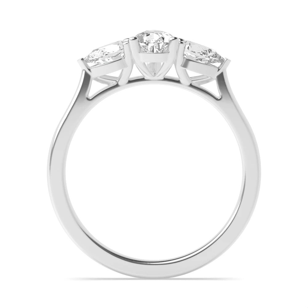 Asher Low Set Pear Lab Grown Diamond Trinity Three Stone Engagement Ring