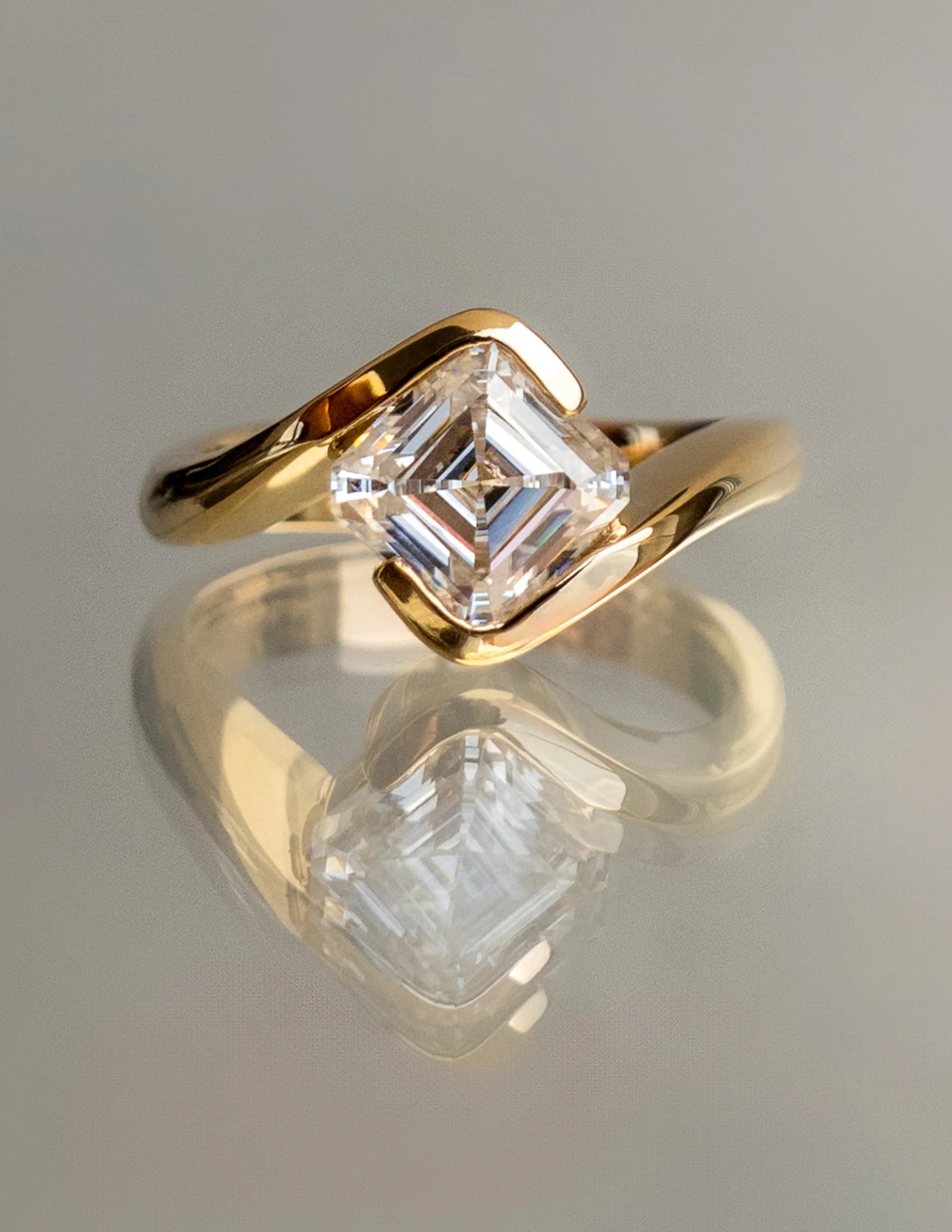 Asscher Cut Moissanite Art Deco Engagement Ring