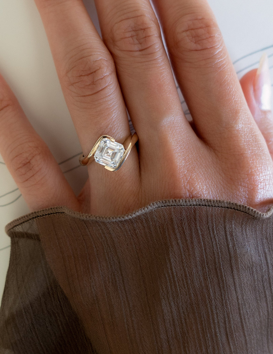 Asscher Cut Moissanite Art Deco Engagement Ring