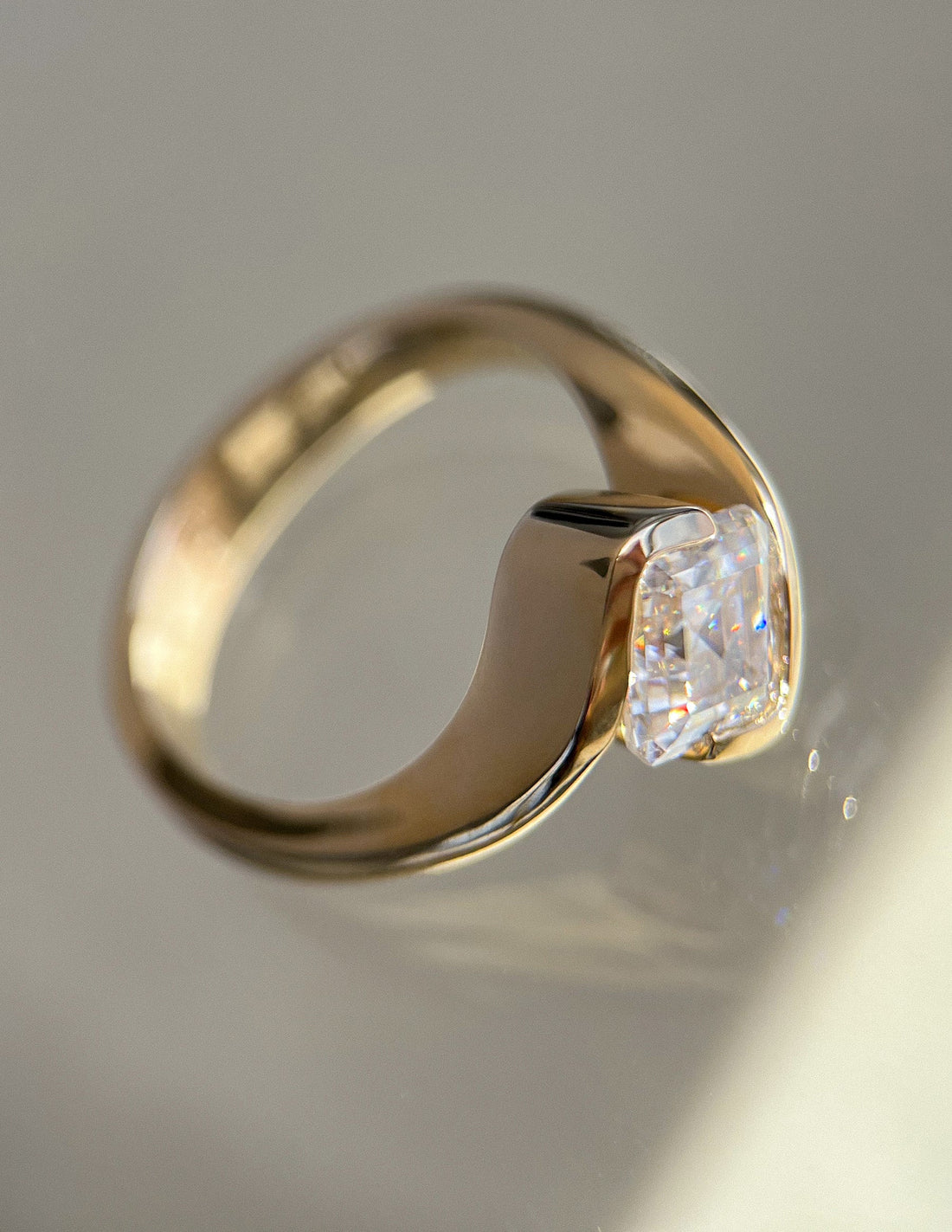 Asscher Cut Moissanite Art Deco Engagement Ring