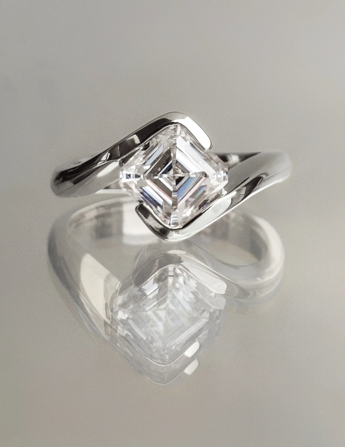 Asscher Cut Moissanite Art Deco Engagement Ring