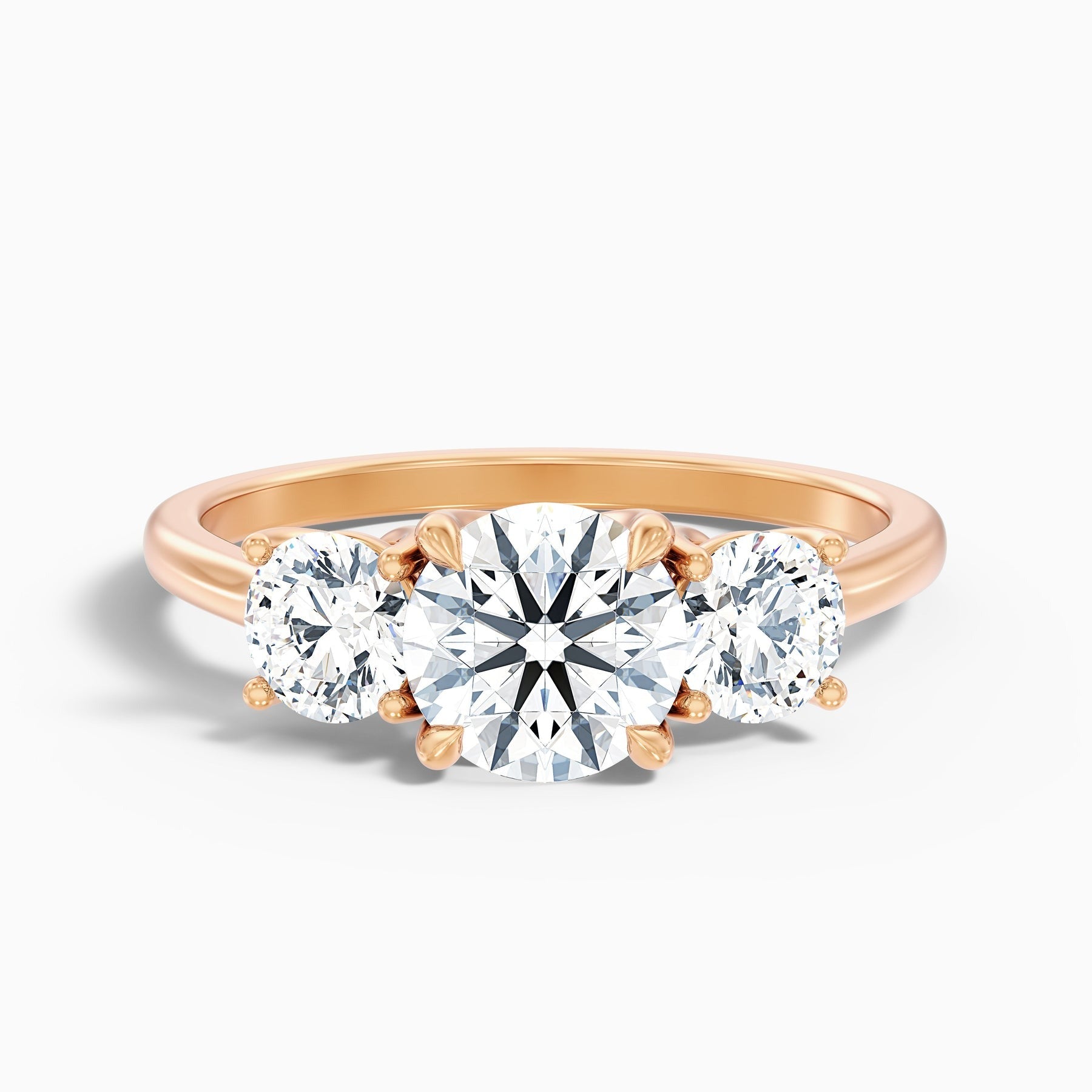 Astrid 1 Carat Round 3 Stone Lab Grown Engagement Ring in 10k Rose Gold