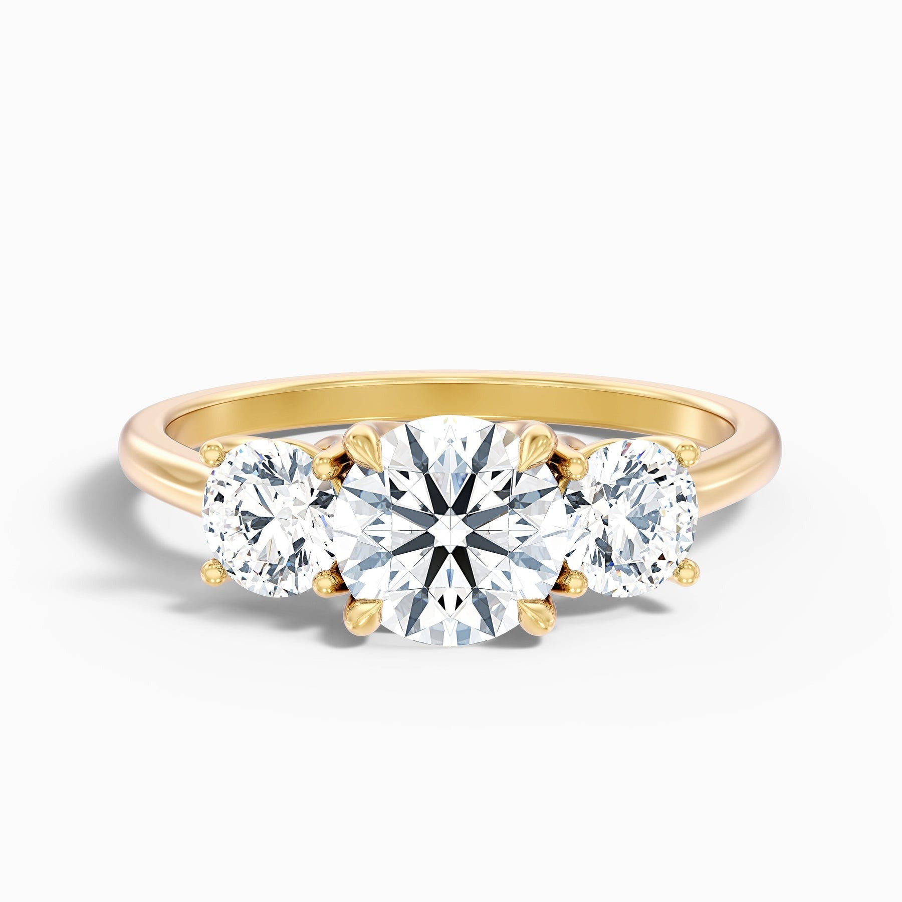 Astrid 1 Carat Round 3 Stone Lab Grown Engagement Ring in 10k Yellow Gold