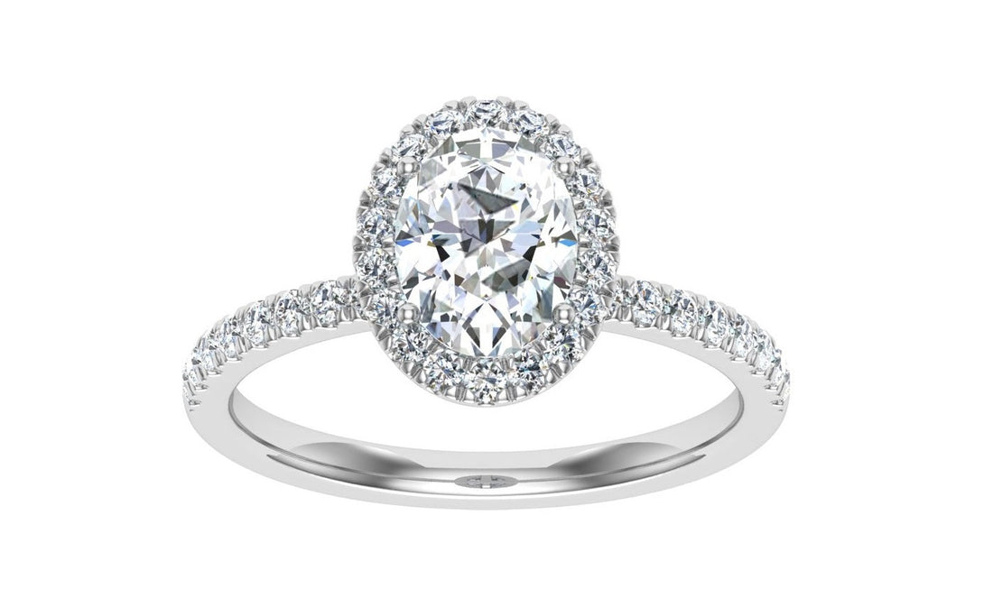 Aura Oval Cut Halo Moissanite Engagement Ring White Gold