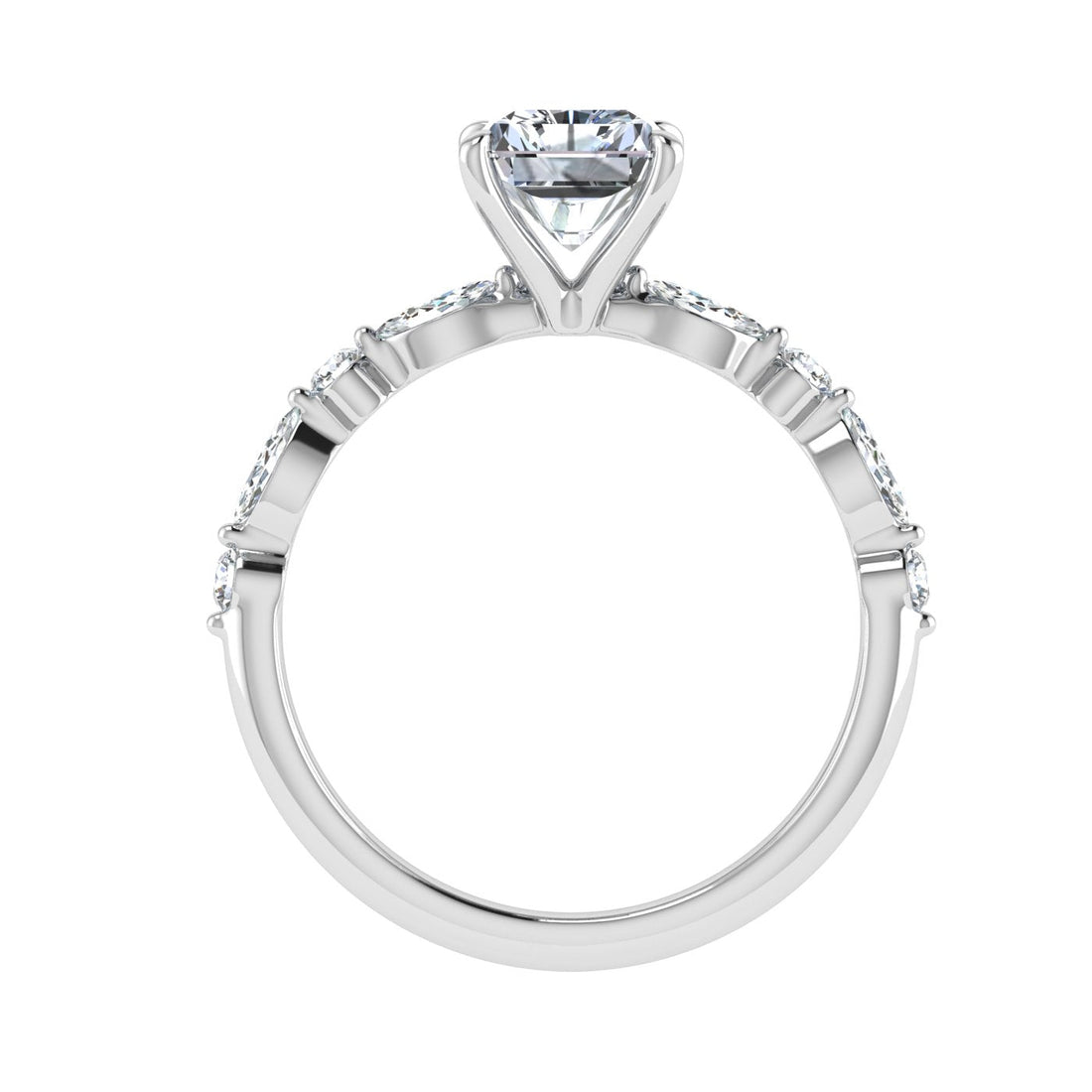 Aura Radiant Cut Side Stones Moissanite Engagement Ring White Gold