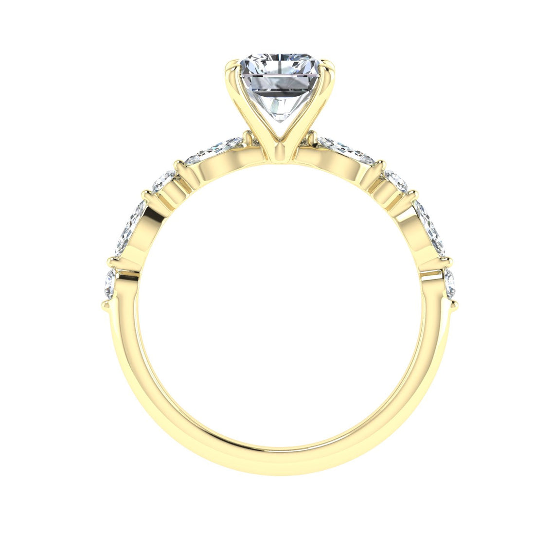 Aura Radiant Cut Side Stones Moissanite Engagement Ring Yellow Gold