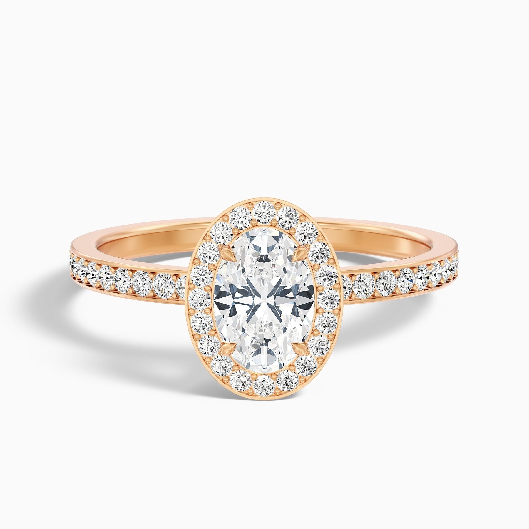 Aurielle 1 Carat Oval Halo Pave Lab Grown Engagement Ring in 10k Rose Gold