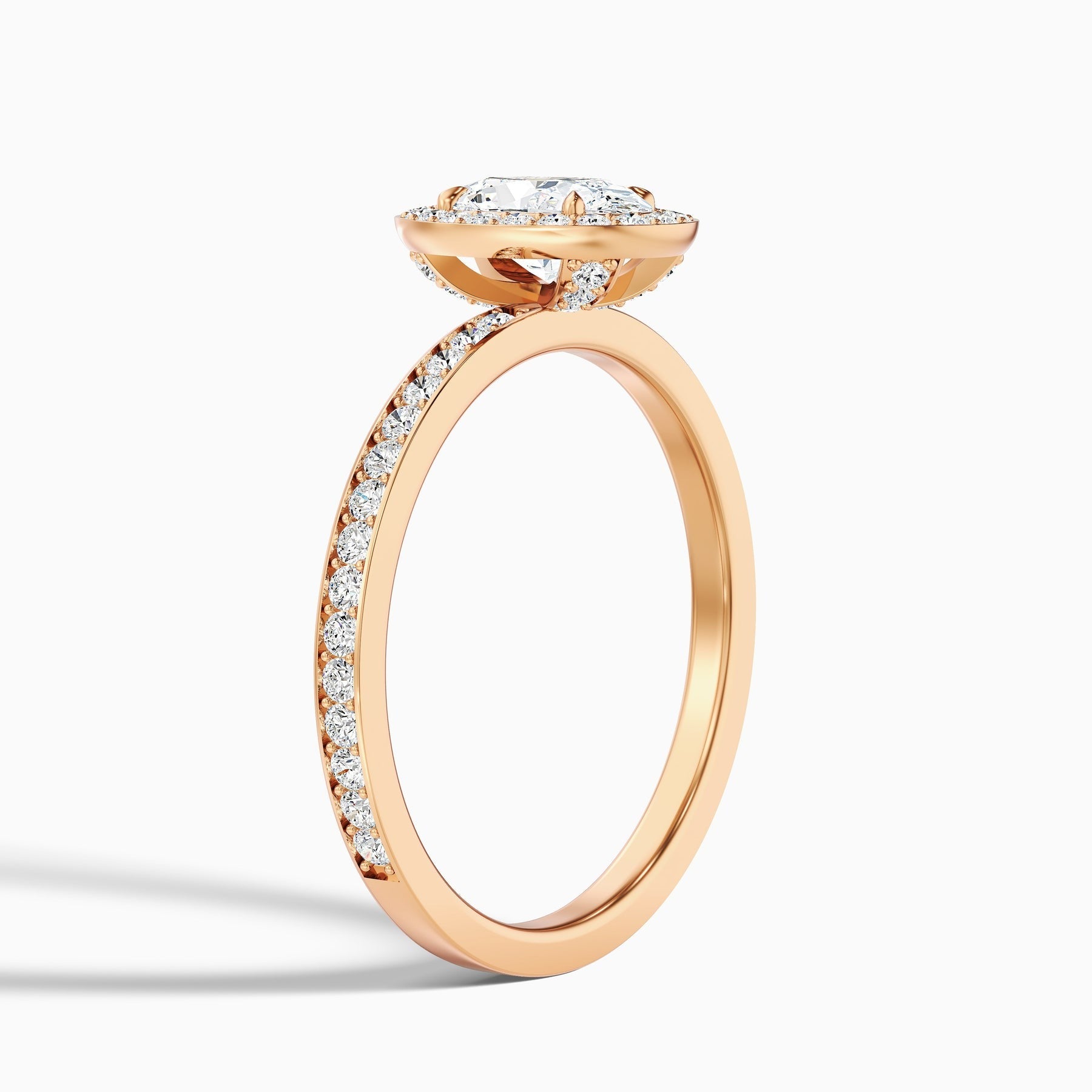 Aurielle 1 Carat Oval Halo Pave Lab Grown Engagement Ring in 10k Rose Gold
