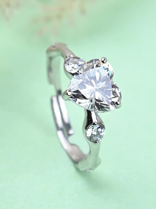 Shining Heart Shaped Forever One Studded Moissanite Engagement Ring White Gold