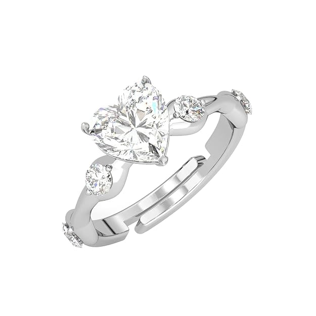 Shining Heart Shaped Forever One Studded Moissanite Engagement Ring White Gold