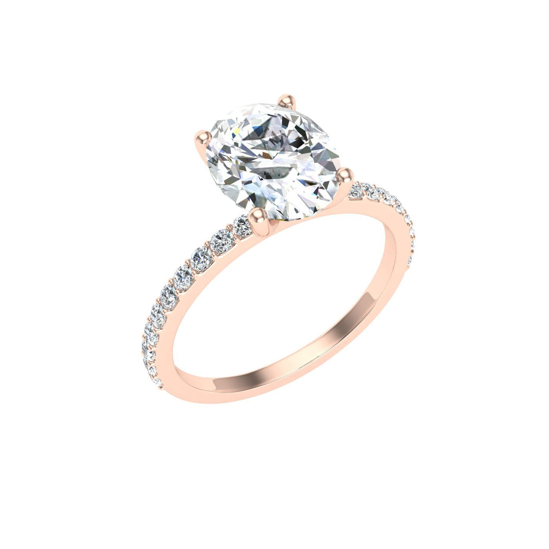 Aurora Oval Cut Side Stones Moissanite Engagement Ring Rose Gold