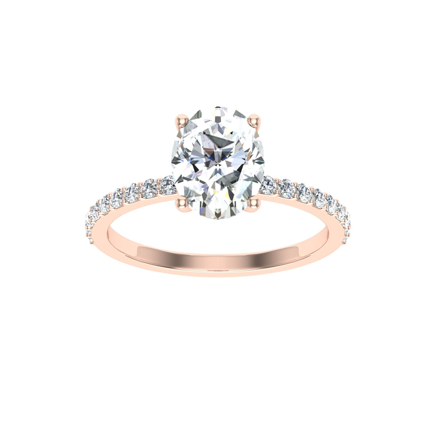 Aurora Oval Cut Side Stones Moissanite Engagement Ring Rose Gold