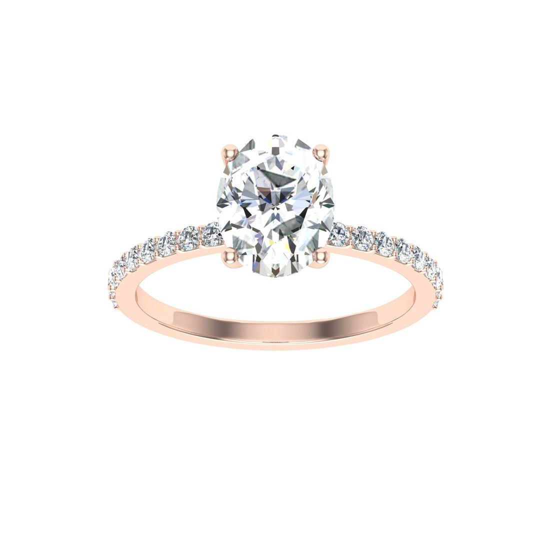 Aurora Oval Cut Side Stones Moissanite Engagement Ring Rose Gold