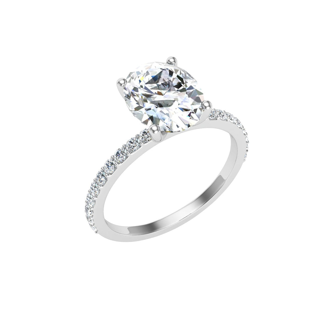 Aurora Oval Cut Side Stones Moissanite Engagement Ring White Gold