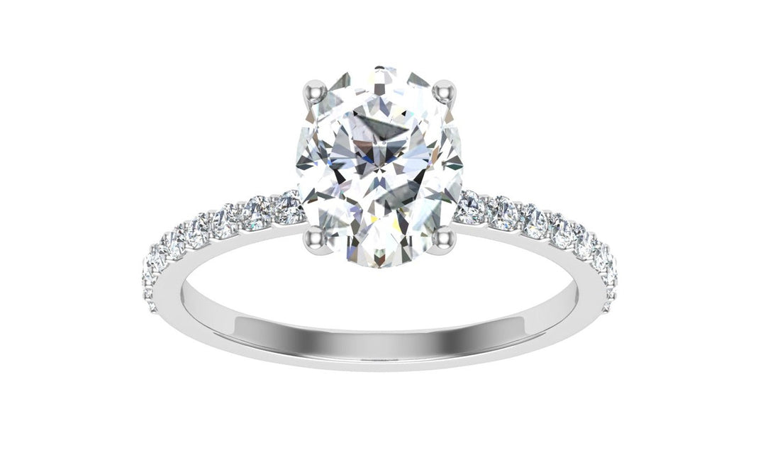 Aurora Oval Cut Side Stones Moissanite Engagement Ring White Gold