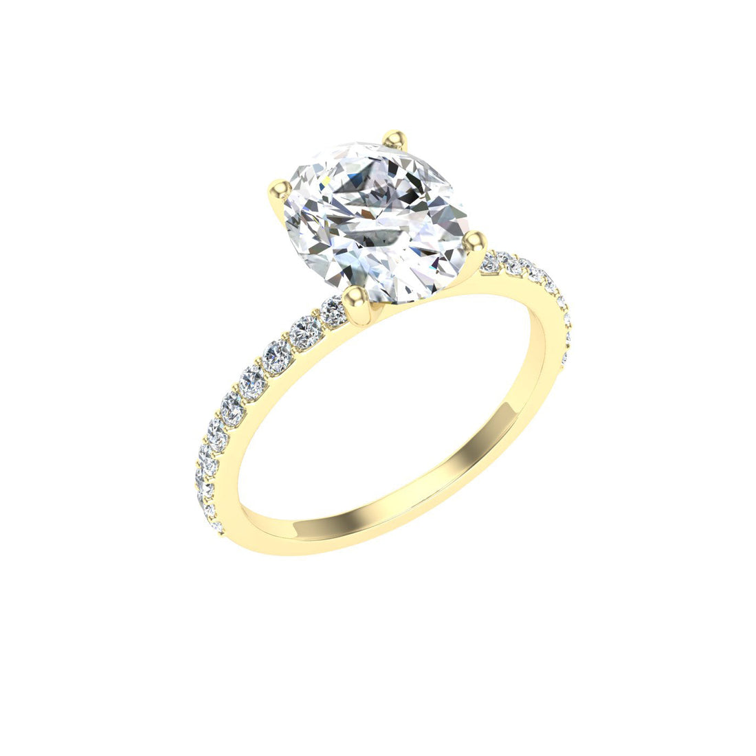 Aurora Oval Cut Side Stones Moissanite Engagement Ring Yellow Gold