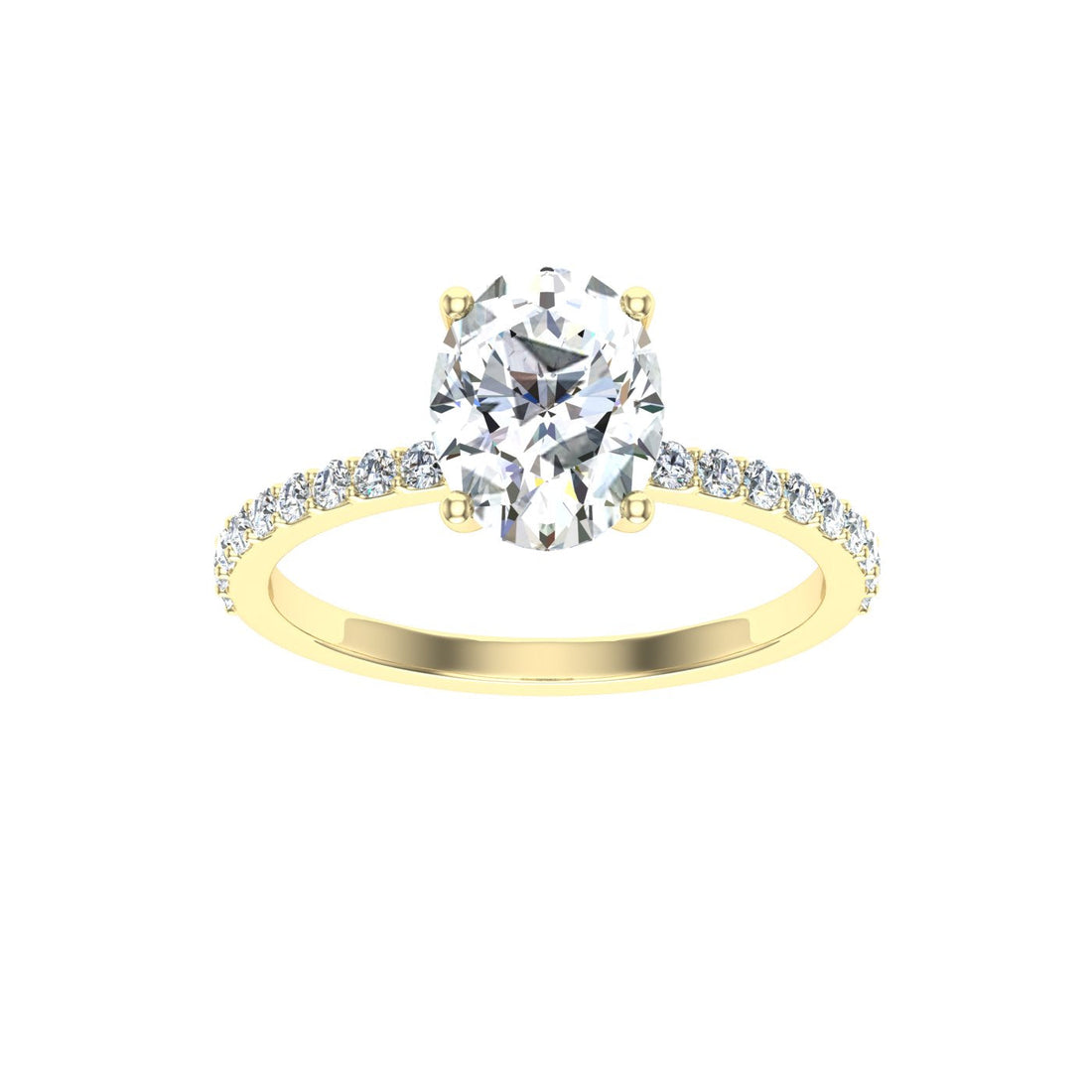 Aurora Oval Cut Side Stones Moissanite Engagement Ring Yellow Gold