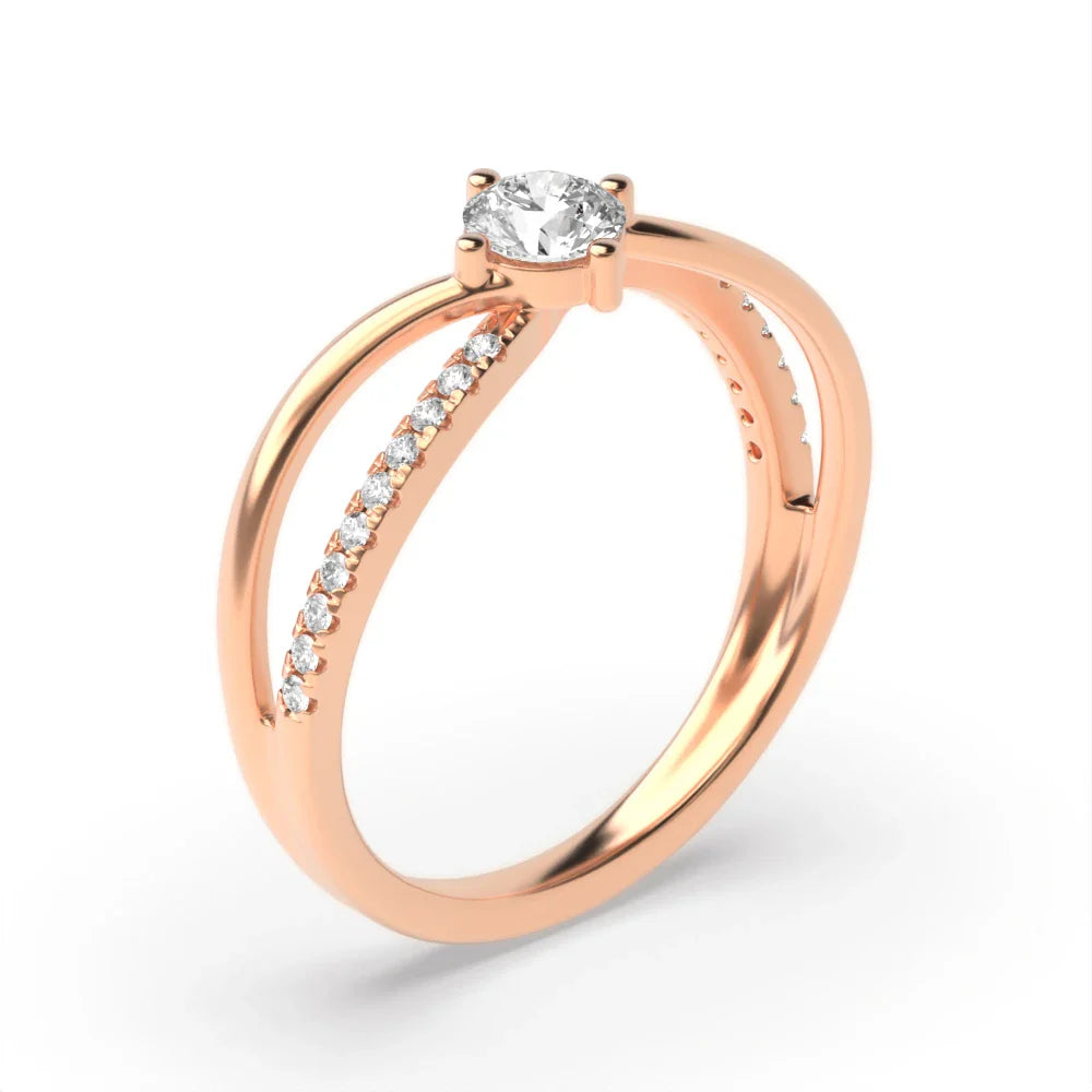 Ava 4 Prong Round Lab Grown Diamond Unique Double Curved Classic Solitaire Engagement Ring