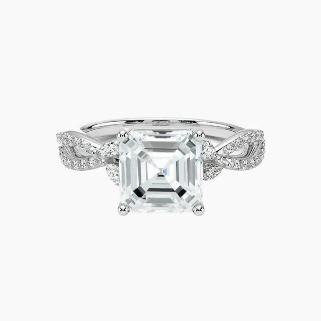 Aria Luxe 1 Carat Asscher Cut Solitaire Lab Grown Diamond Ring in 18K White Gold