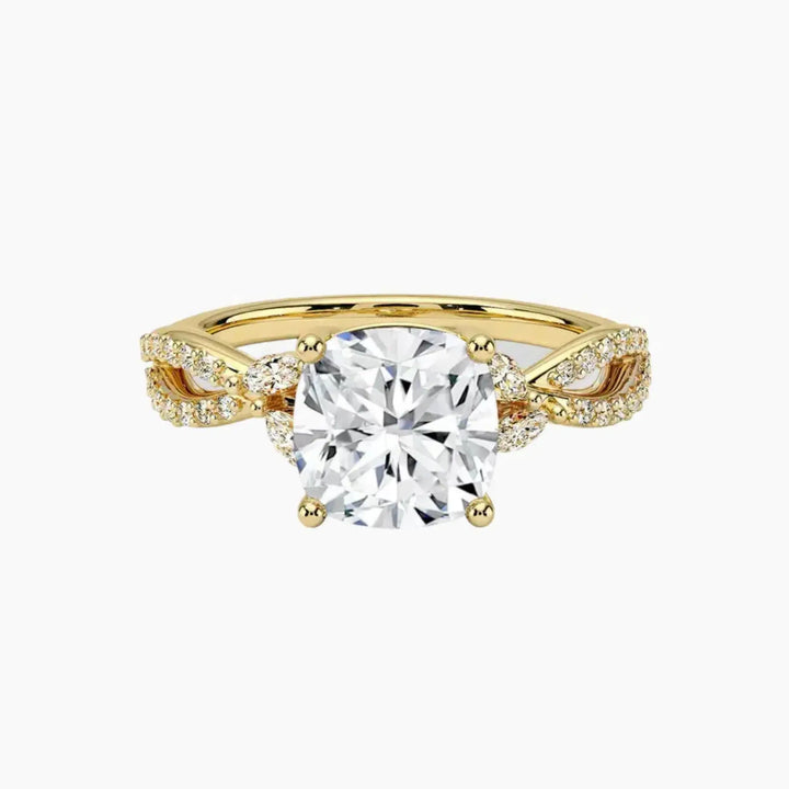 Aria Luxe 2 Carat Cushion Cut Solitaire Lab Grown Diamond Ring in 14K Yellow Gold