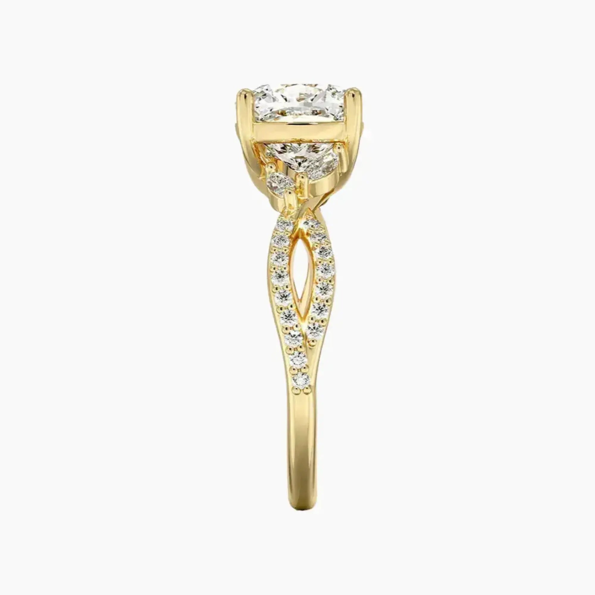 Aria Luxe 4.5 Carat Cushion Cut Solitaire Lab Grown Diamond Ring in 10K Yellow Gold - View 3