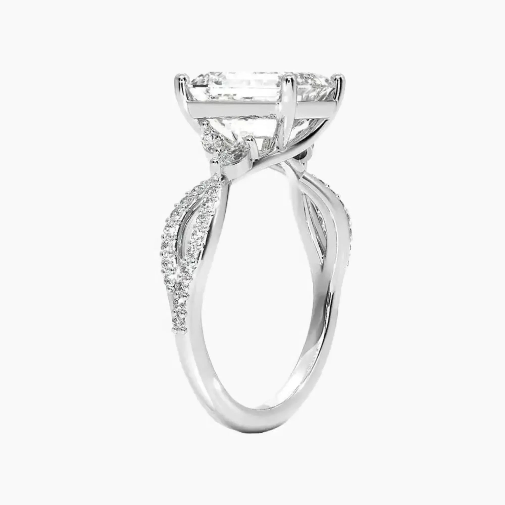 Aria Luxe 3.5 Carat Emerald Cut Solitaire Lab Grown Diamond Ring in Silver - View 2