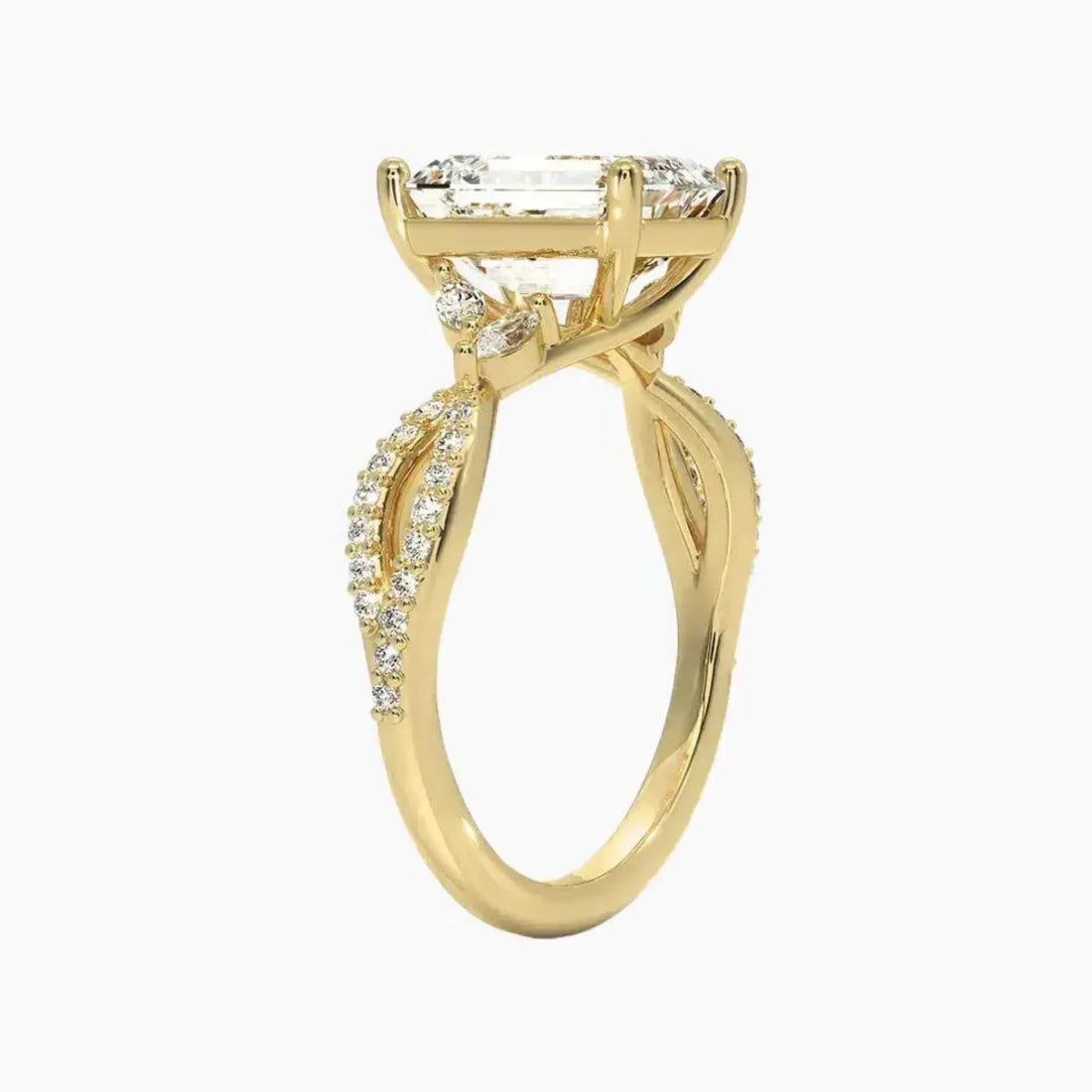 Aria Luxe 3.5 Carat Emerald Cut Solitaire Lab Grown Diamond Ring in 18K Yellow Gold - View 2
