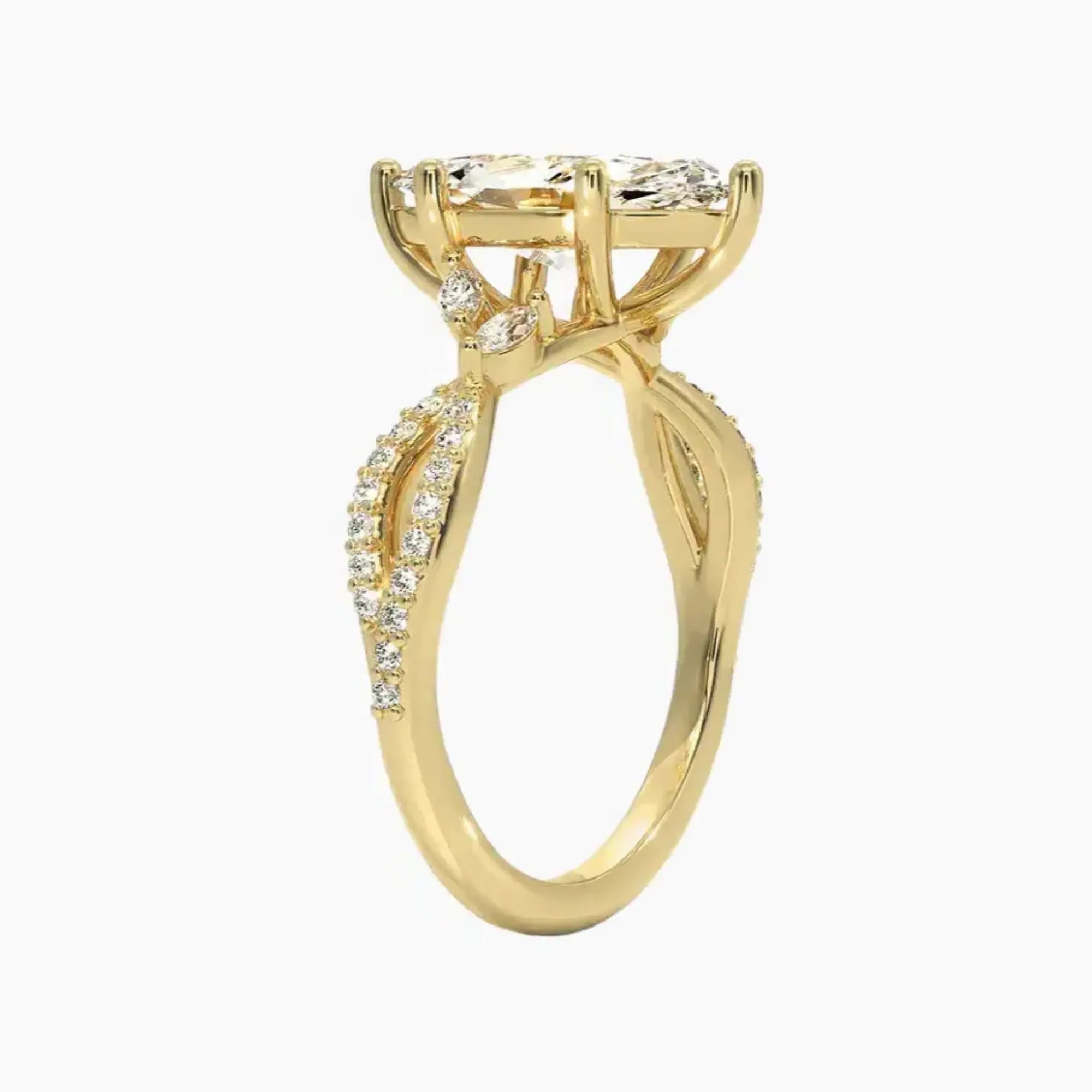 Aria Luxe 4 Carat Marquise Cut Solitaire Lab Grown Diamond Ring in 10K Yellow Gold - View 2