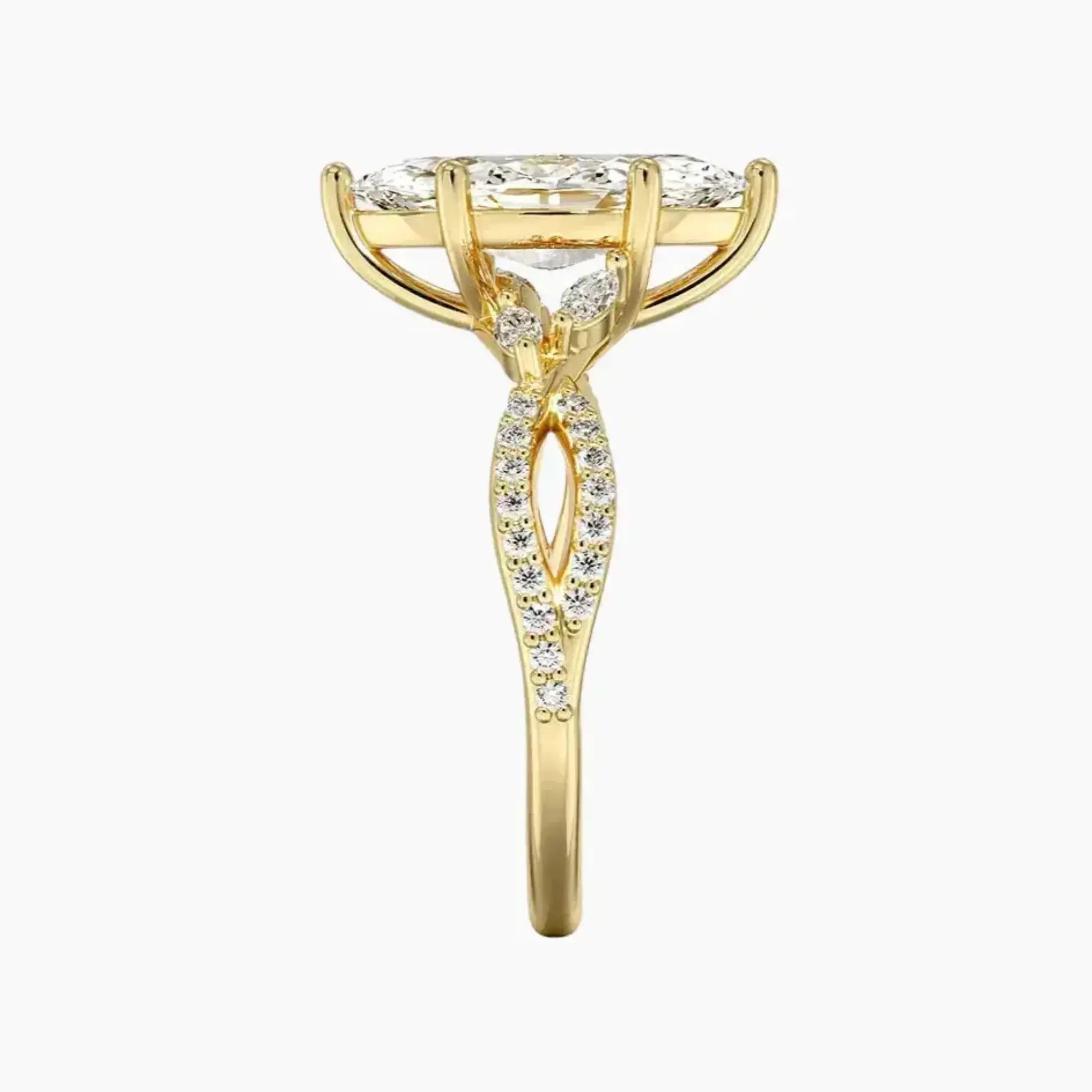 Aria Luxe 4 Carat Marquise Cut Solitaire Lab Grown Diamond Ring in 14K Yellow Gold - View 3