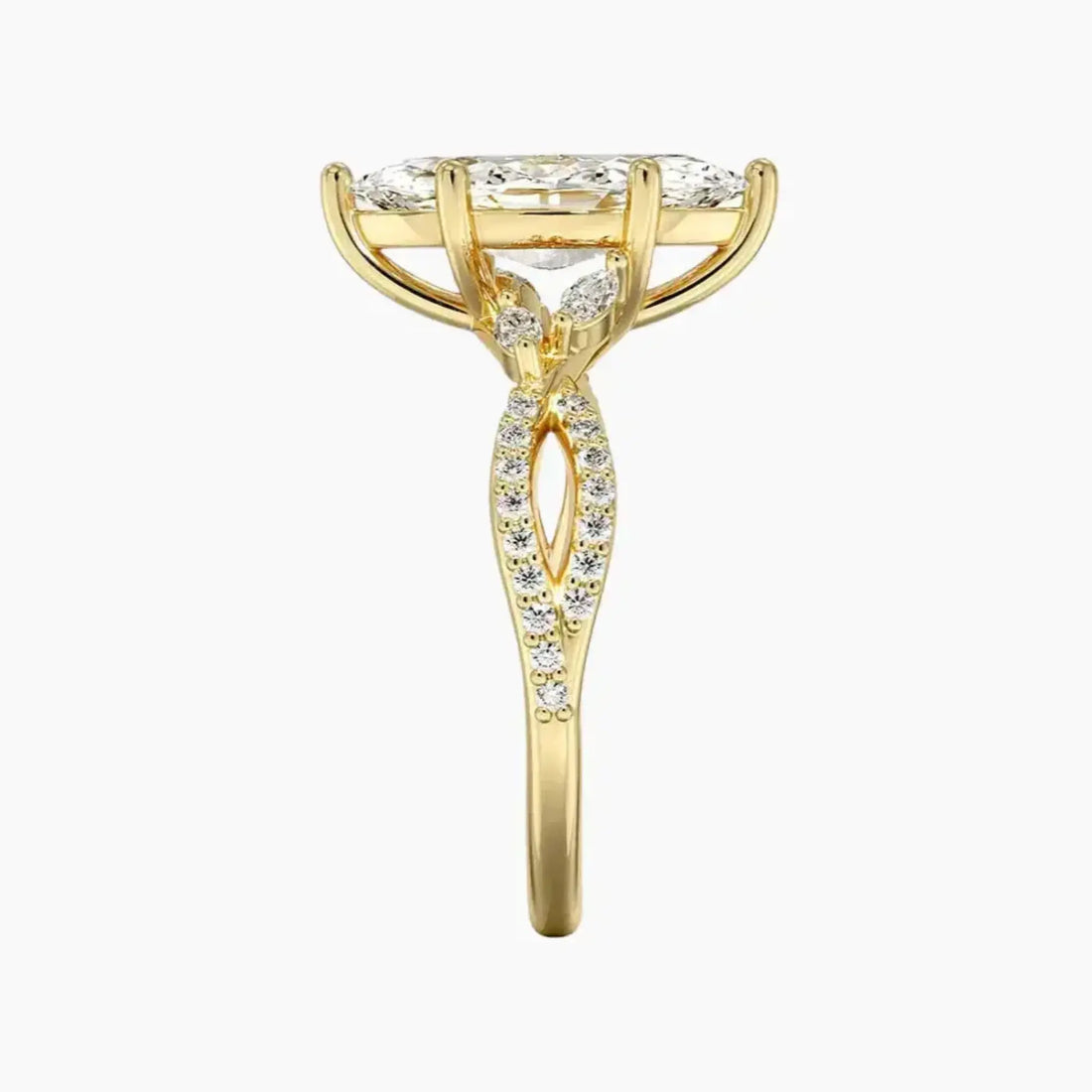 Aria Luxe 4 Carat Marquise Cut Solitaire Lab Grown Diamond Ring in 10K Yellow Gold - View 3