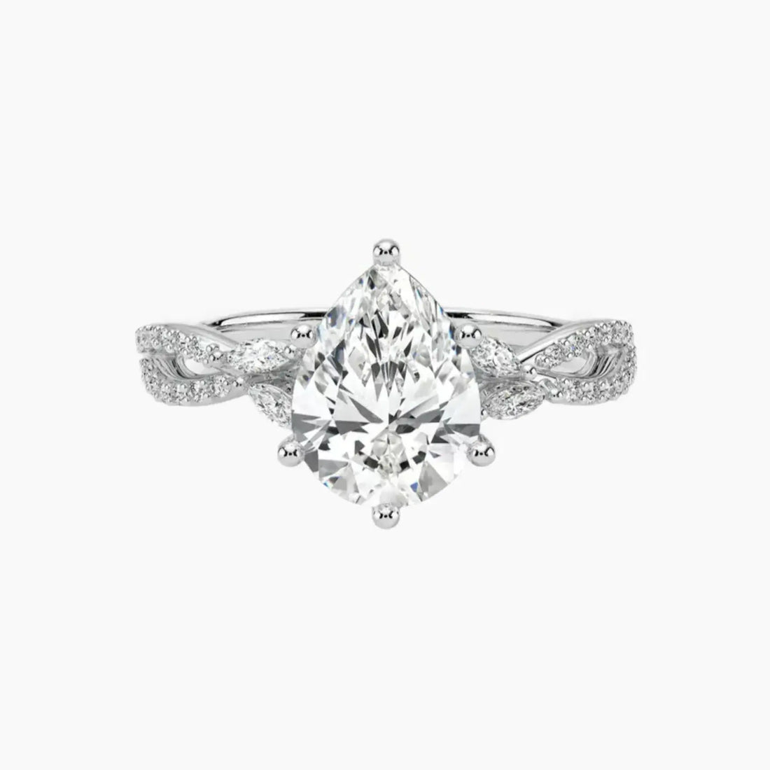 Aria Luxe 3 Carat Pear Cut Solitaire Lab Grown Diamond Ring in 14K White Gold